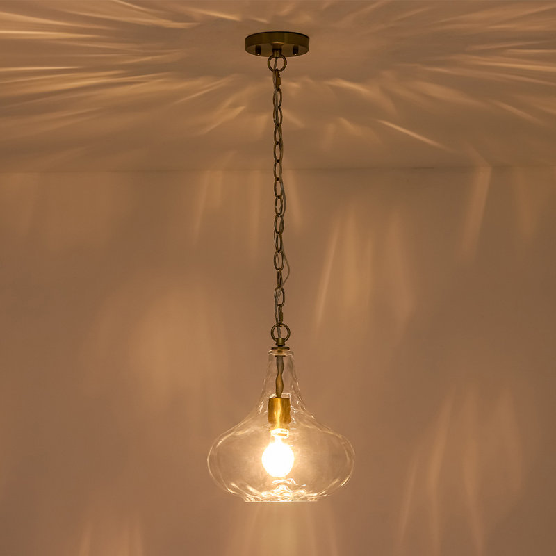 Luminaire suspendu en verre ondulé 1 lumière, Laiton brossé