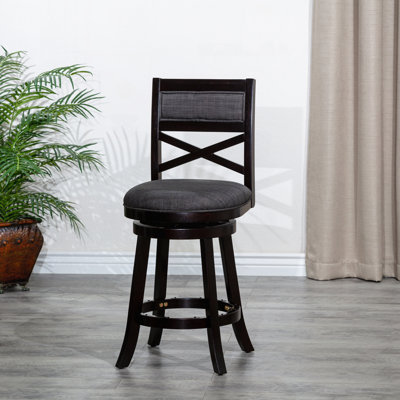 Tabourets de bar pivotants rembourrés en bois avec dossier en X