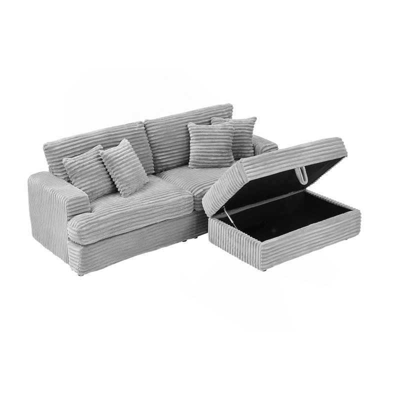 79.3''Modern Corduroy L-Shaped Sectional Sofa with Ottoman, Gray