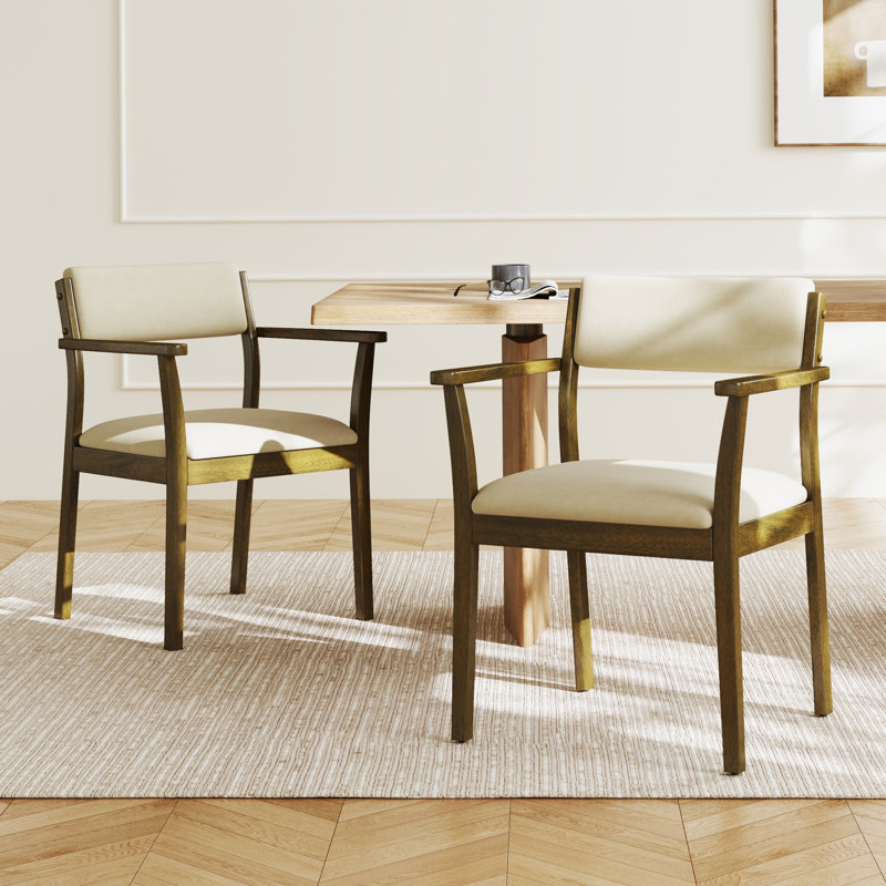 Upholstered Dining Chair With Solid Wood Legs, Mid Century Armchair For Living Room/Kitchen/Dining Room, White