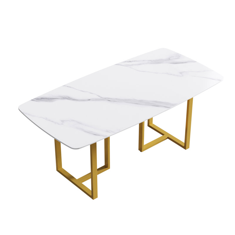 Table de salle à manger Evannie, Doré, Blanc neigeux, H 29,53 po x L 70,87 po x l 35,43 po