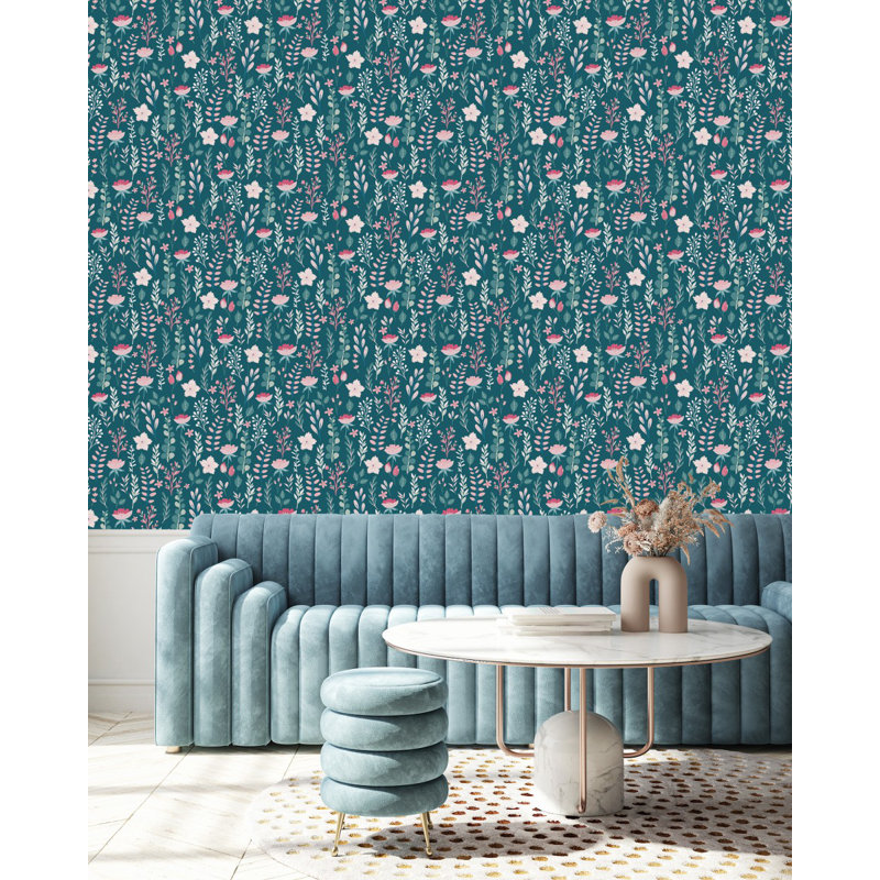 Peel & Stick Floral Tile, 2.08' W x 10.42' L
