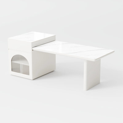 Îlot de cuisine 69 "à 89" blanc moderne avec table extensible pour 2 à 4 personnes