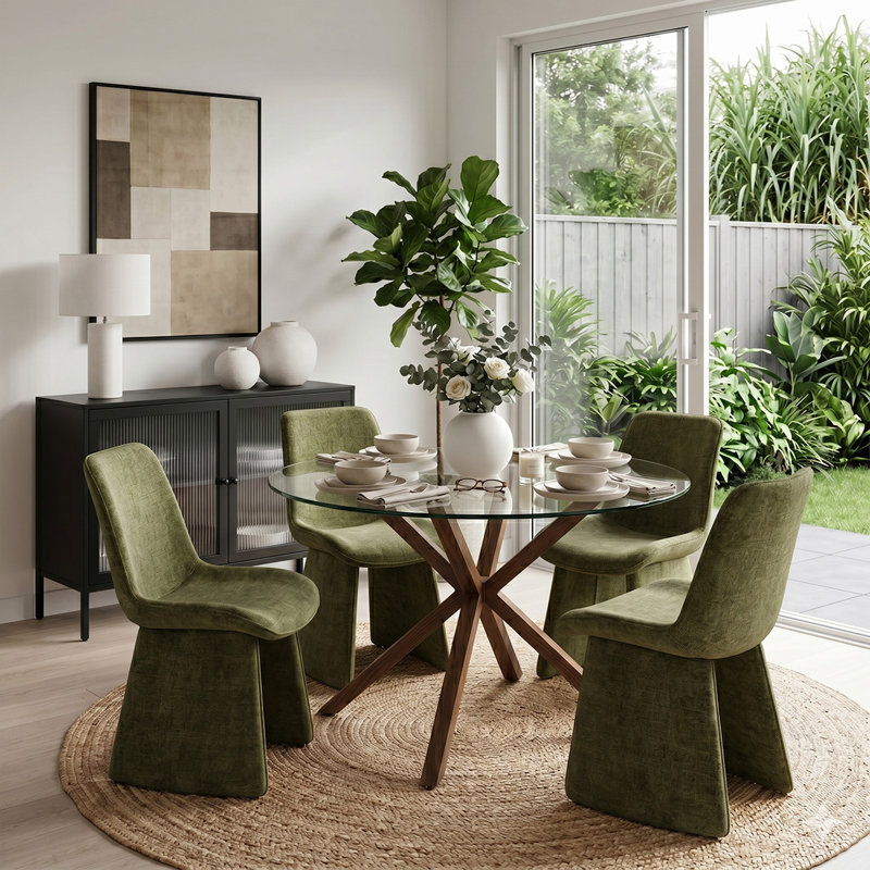Ensemble de salle à manger 5 pièces pour 4 personnes avec chaises rembourrées, Green