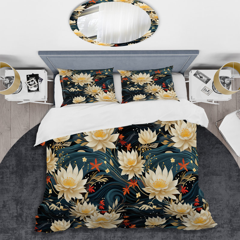 Ensemble de housse de couette Beige Lotus Spiritual Harmony Zen, Housse de couette pour très grand lit et 2 très