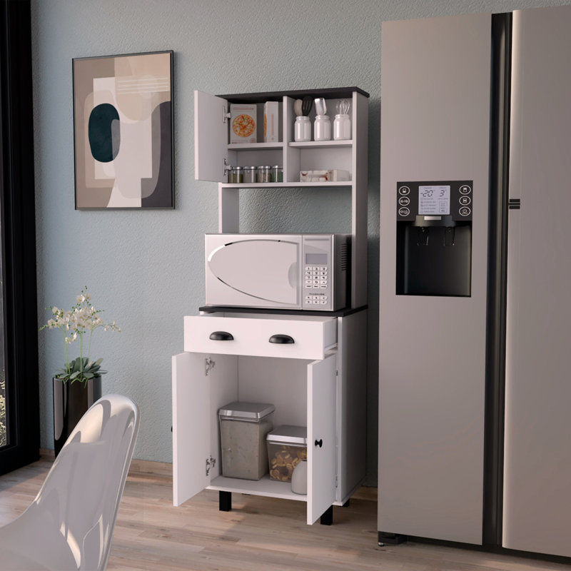 Emily and Wengue 1-Drawer Kitchen Pantry, White/Walnut