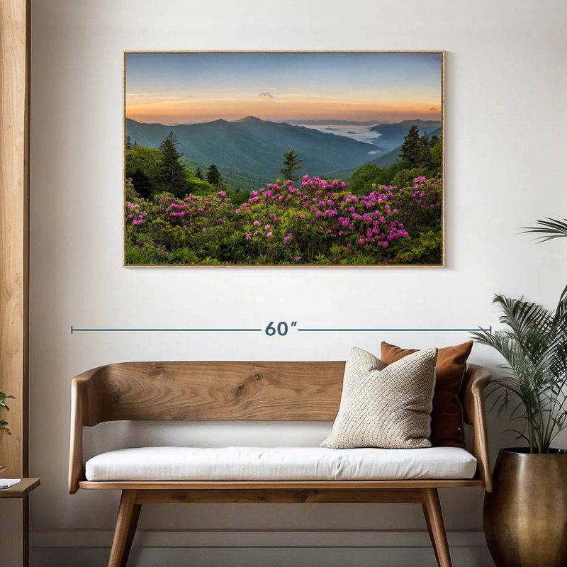 Blue Ridge Mountains View, Cadre flottant en bois naturel, 46 po x 31 po