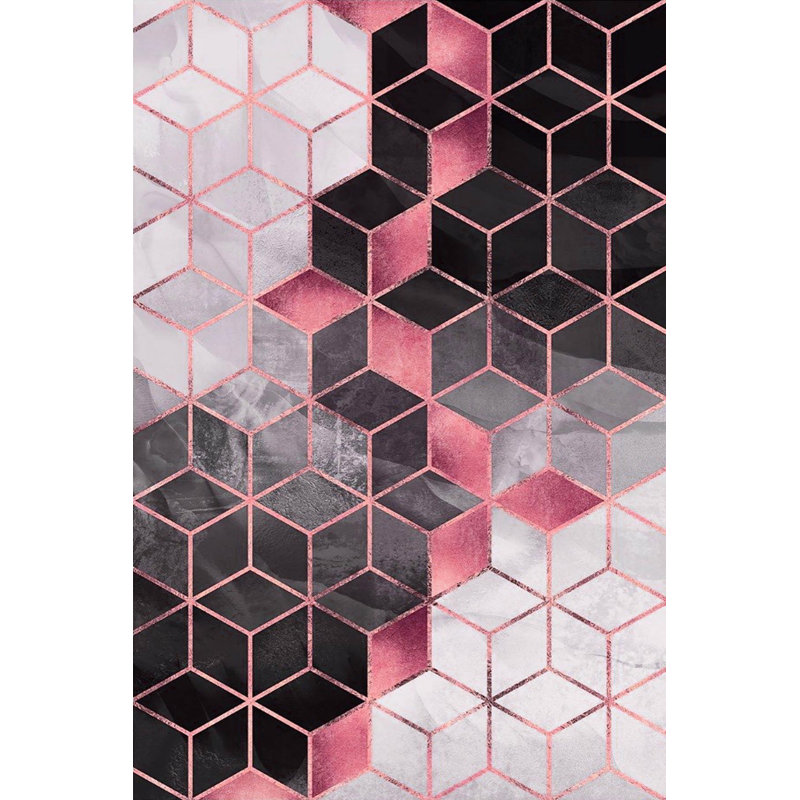 Marchese Abstract Machine Made Flatweave Polyester Area Rug in Black/Pink/Gray, Rectangle 4'7" x 7'3"