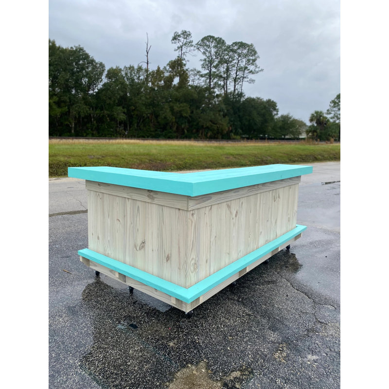 8 pi X 4 pi Comptoir de bar extérieur en bois avec bordure turquoise et roulettes