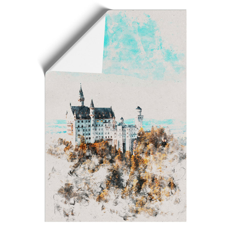 The Neuschwanstein Castle in Germany Watercolour - Frameless Print, 84cm H x 59cm W x 0.1cm D