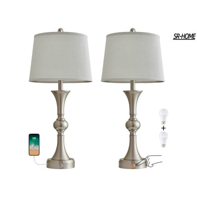 3 Way Dimmable Touch Control Table Lamps Set Of 2 With USB Charging Port For Living Room Modern Industrial Nightstand Lamp For Bedroom Bedside Lamp -  SR-HOME, SR-HOME2f52c39