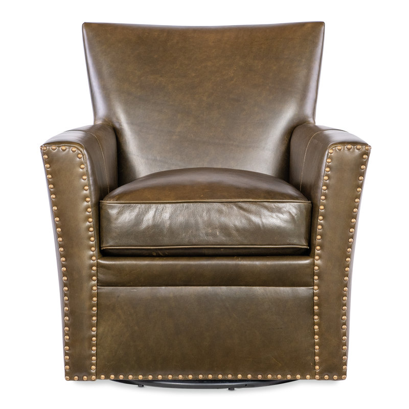 Brown Leather Traditional Swivel Accent Chair