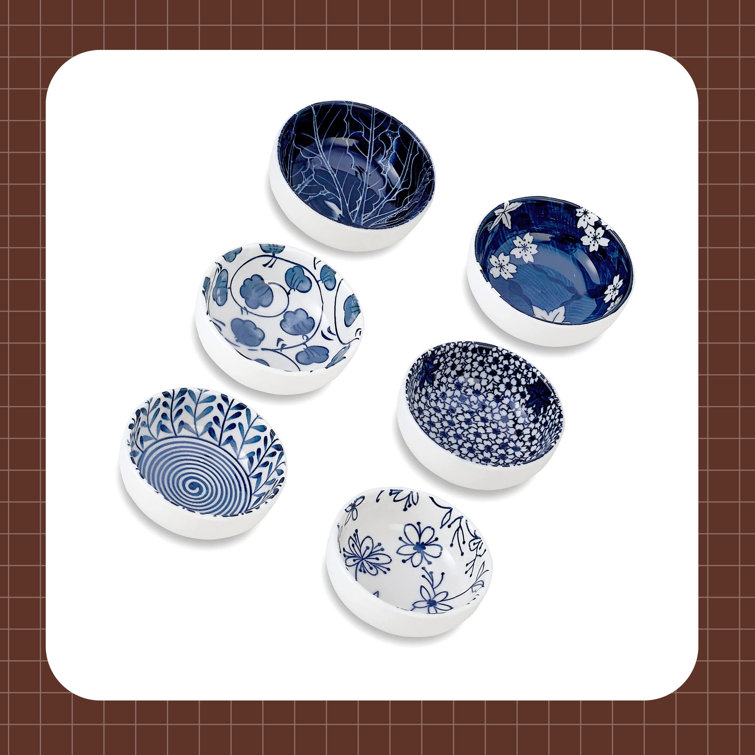 Wildon Home® Ceramic Dipping Bowls,3 Inch Pinch Bowls Set Side Sauce Cups,Dishes  For Sushi,Snack And Soy,BBQ,2.5 Oz Blue And White Mini Bowls For Kitchen  Prep