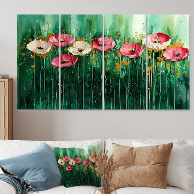 Emerald Dance of the Poppies II - Art mural - Ensemble de décoration murale