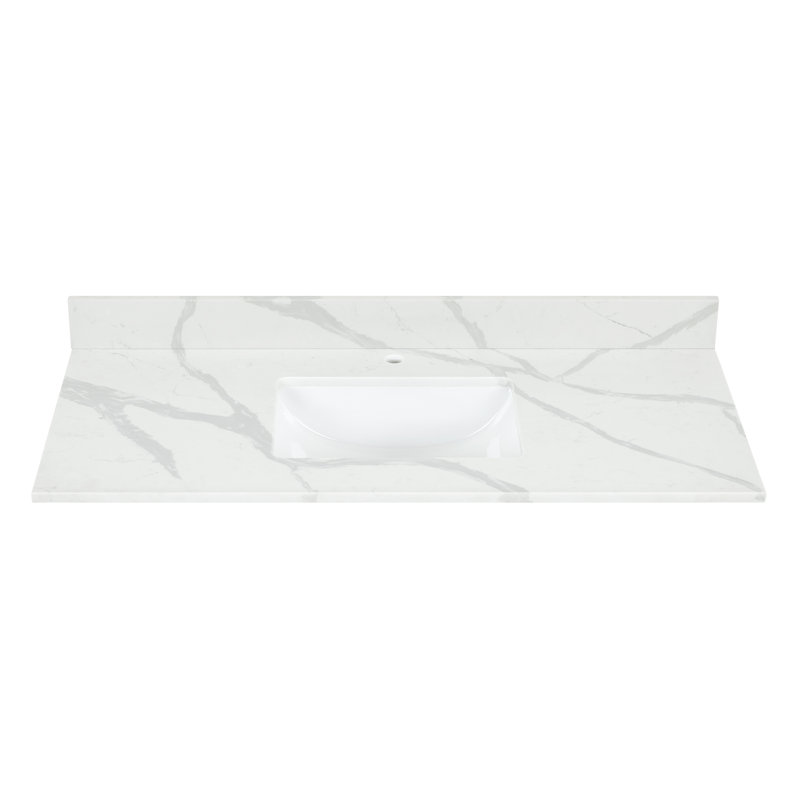 Arbios 48"  Quartz Single Vanity Top with Sink Faucet Holes, Single