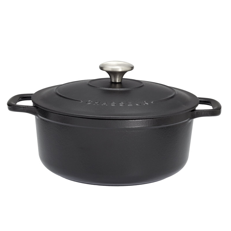Symple Stuff Cast Iron Round Dutch Oven, 6.3L, Matt Black