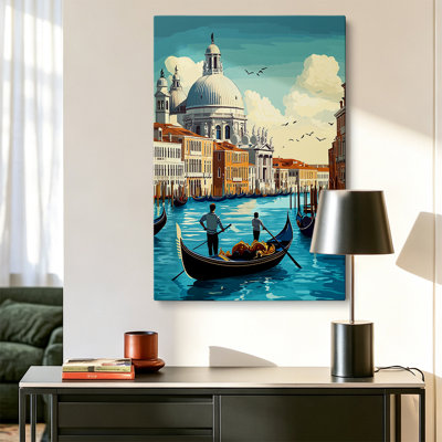 Impression rétro sur toile «Venice Italy Grand Canal Gondola» rétro - décoration de salon