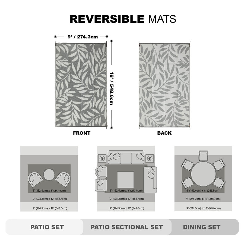 Floral Gray Indoor & Outdoor Area Rug, Runner 9' x 18'