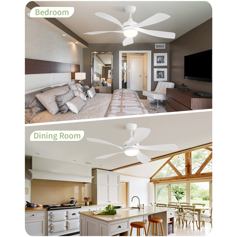 Whisper 52" 5 ABS Blade Propeller Classic Ceiling Fan with LED Lights and Remote Control, White