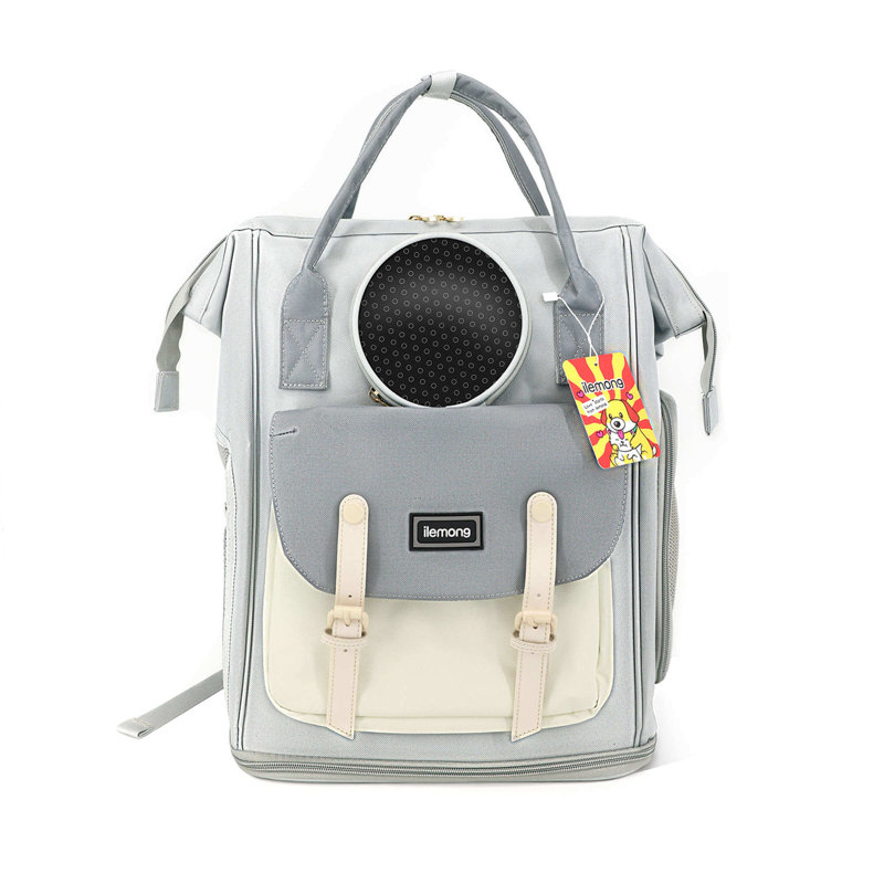 Comfortable Breathable Cat Carrier Backpack For Cats Puppy and Small Dogs, Grey