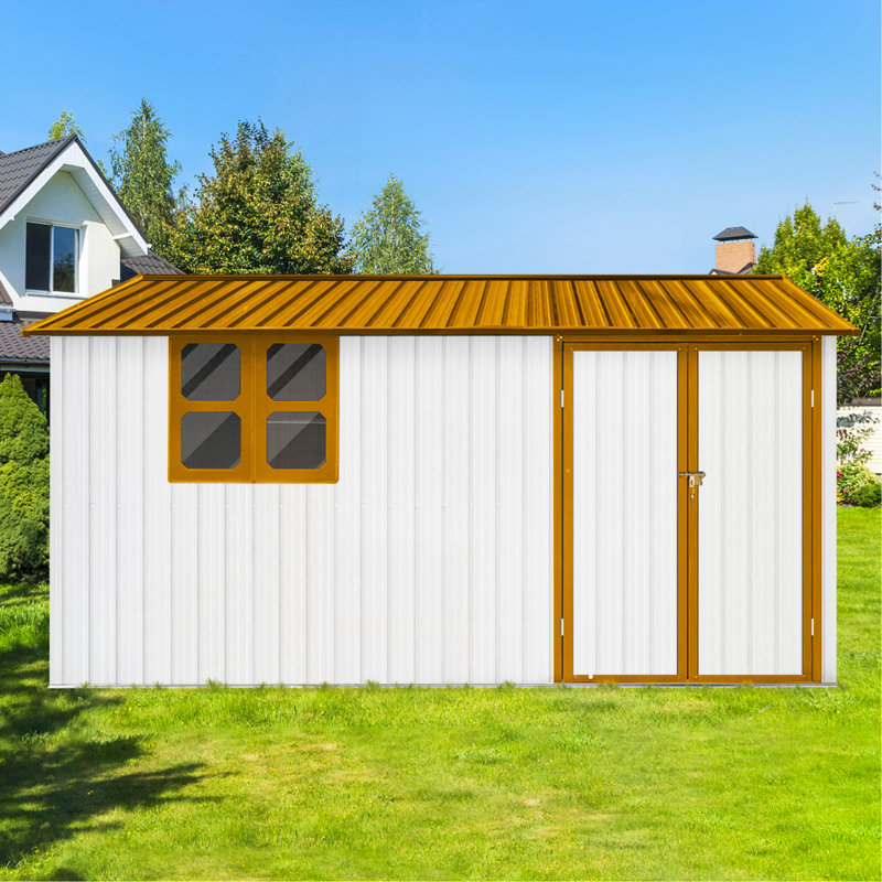 Abri de jardin en métal 12 pi x 10 pi blanc et jaune avec fenêtre