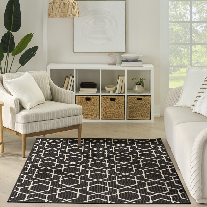 Reidy Modern Indoor/Outdoor Rug, Rectangle 5' x 7', Black