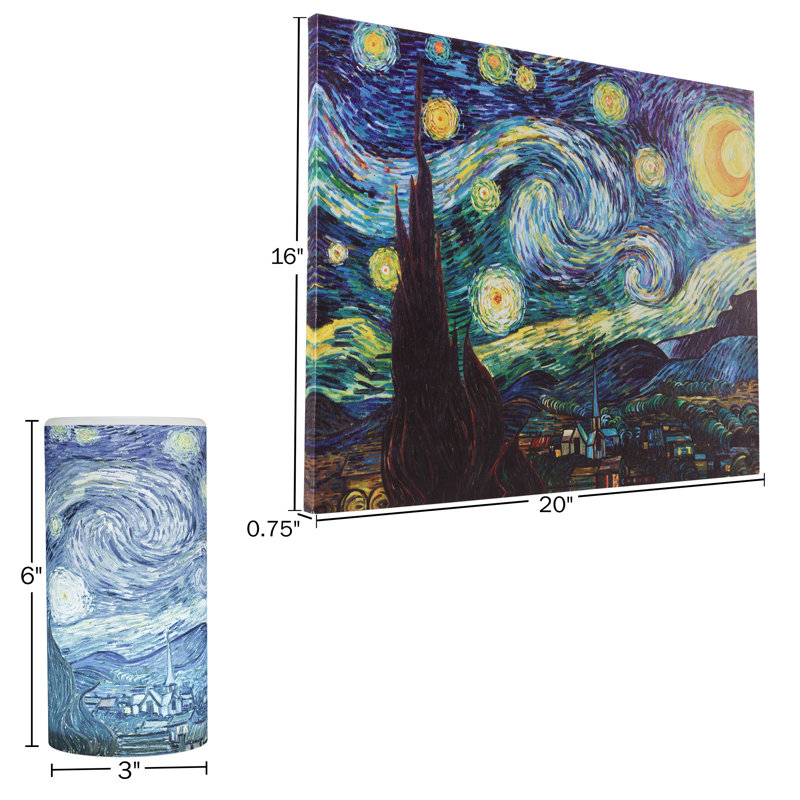 LED Lighted Canvas- Starry Night and Candle Set, 16'' H x 20'' W x 0.75'' D