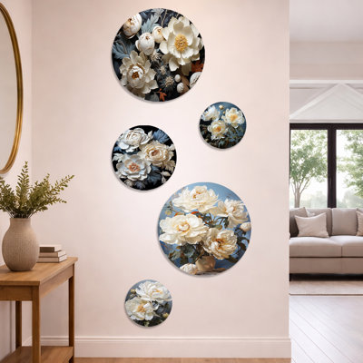 Beige Whispers Of Peonies II - Peonies Wall Art Set of 5 - Farmhouse Metal Wall Decor Set of 5