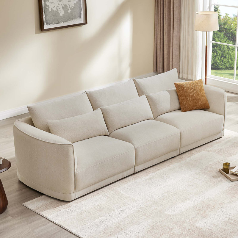 119'' 3-Seat Modular Curved Chenille Sofa with Down-Filled Cushions, Linen