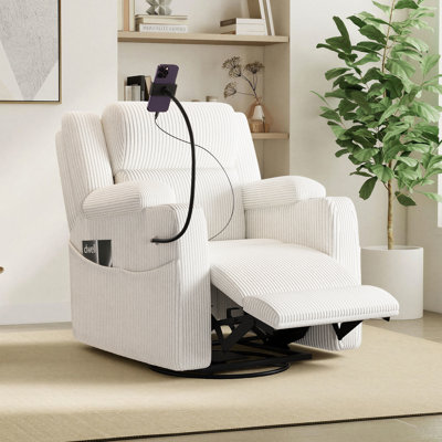 Fauteuil inclinable berçant surdimensionné de 35 po, fauteuil inclinable pivotant à 270 ° avec massage thermique