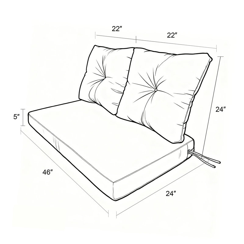 Outdoor Loveseat Deep Seat Cushion Set, 46"X24"X5" High-Density Foam, Solution-Dyed Fabric Water-Repellent UV-Resistant, Zippered Removable Cover For Patio Bench Swing,Red