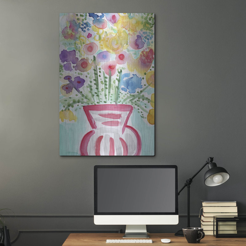 "Vase rouge de fleurs" par Linda Woods, H 36 po x l 24 po