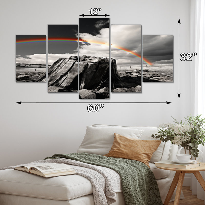 «Rainbow Shades Of Colorlessness Landscape II», impression d'art sur toile - 5 panneaux
