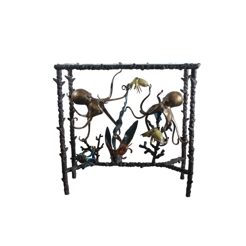 Console Octopus en aluminium avec plateau en verre NIFao 34 po x 15 po x H 33 po