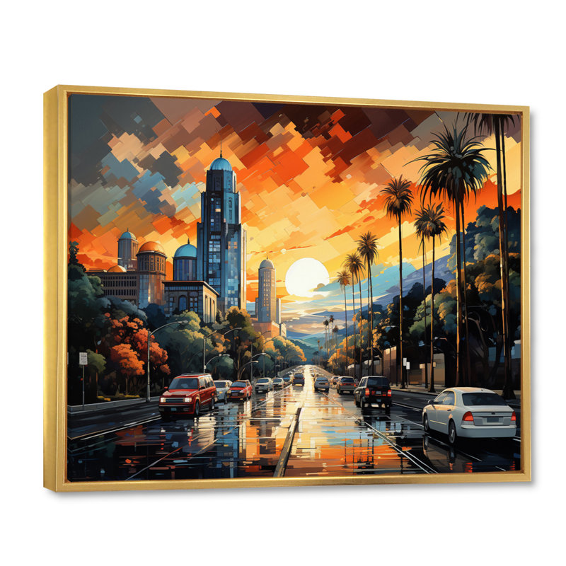 Pop Los Angeles II sur toile, Cadre flottant doré, H 16 po x l 32 po x P 1 po