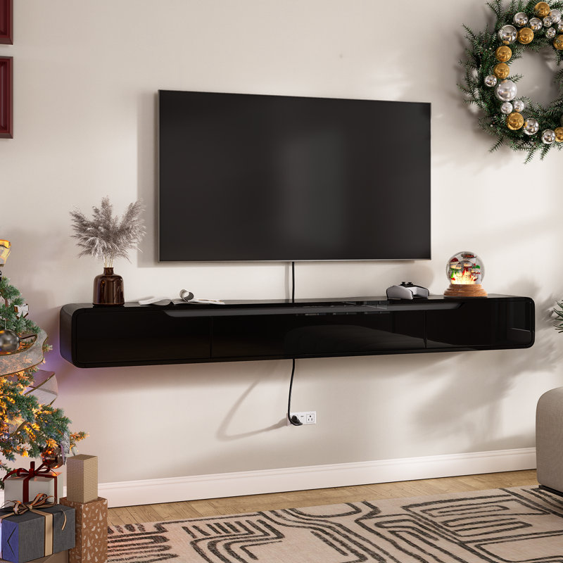 Meuble télé 47 po flottant ultrabrillant, centre de divertissement mural avec 3 portes, H 8,8 po x L 47 po x l 9,4 po