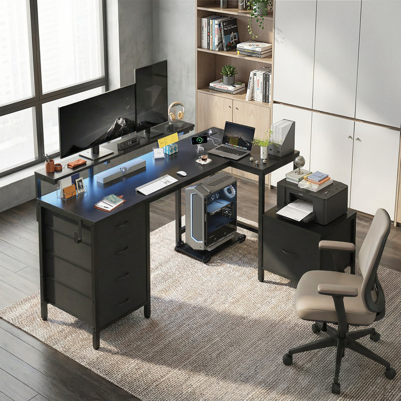 L-Shaped Metal Base Computer Desk, 75cm. H x 160cm. W x 50cm. D