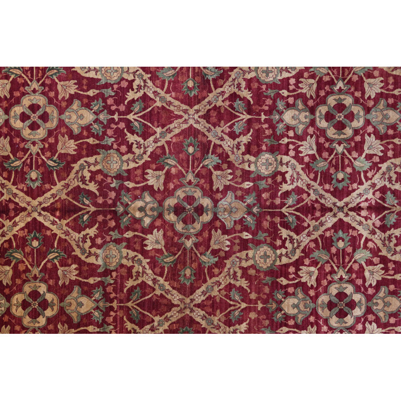Oriental Hand-Knotted Wool Area Rug in Red/Brown/Gray, Rectangle 12'9" x 18'6"
