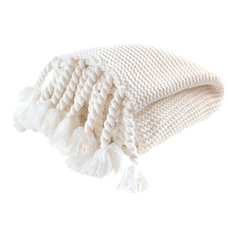 Knitted Throw Blanket, Eggshell White