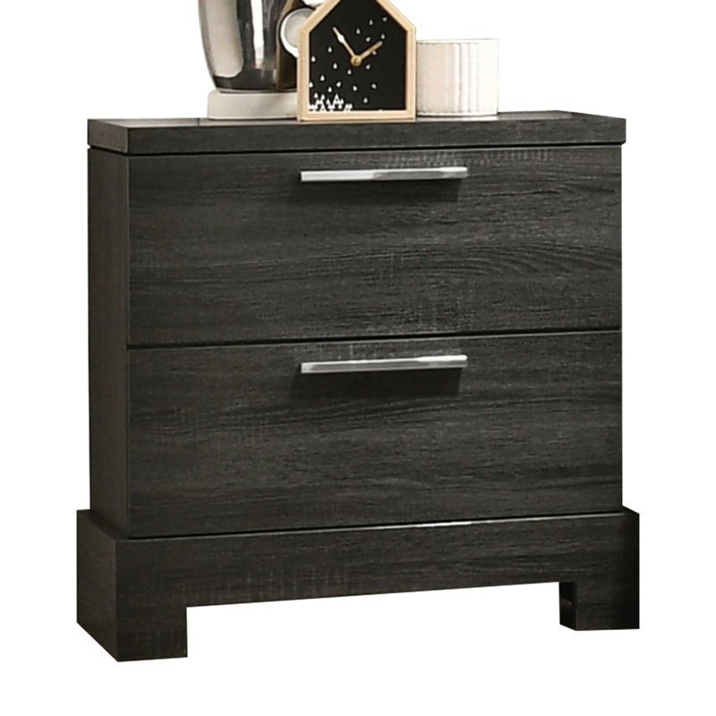Table de chevet 2 en chêne gris et chêne fonctionnel avec 2 tiroirs, structure robuste et durable