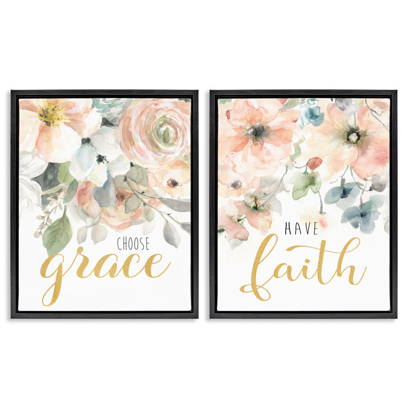 Ensemble de cadres flottants 2 pièces Spiritual Phrases on Florals, design par Carol Robinson, H 21 po x l 17 po