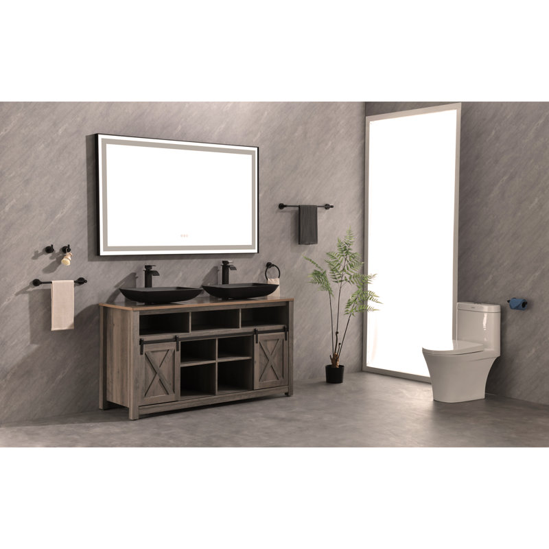 Miroir mural de salle de bain 72 * 48 avec lumière élevée et anti-buée à contrôle séparé