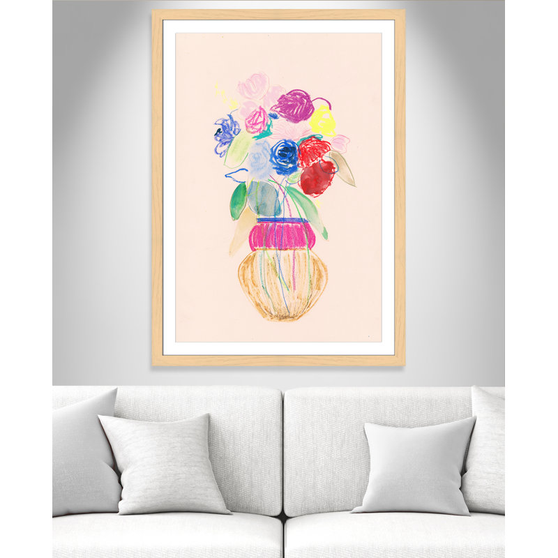 «Simple Floral II» par Bea Dina, Papier avec cadre naturel naturel, Blanc, H 49 po x l 35 po x P 1,25 po