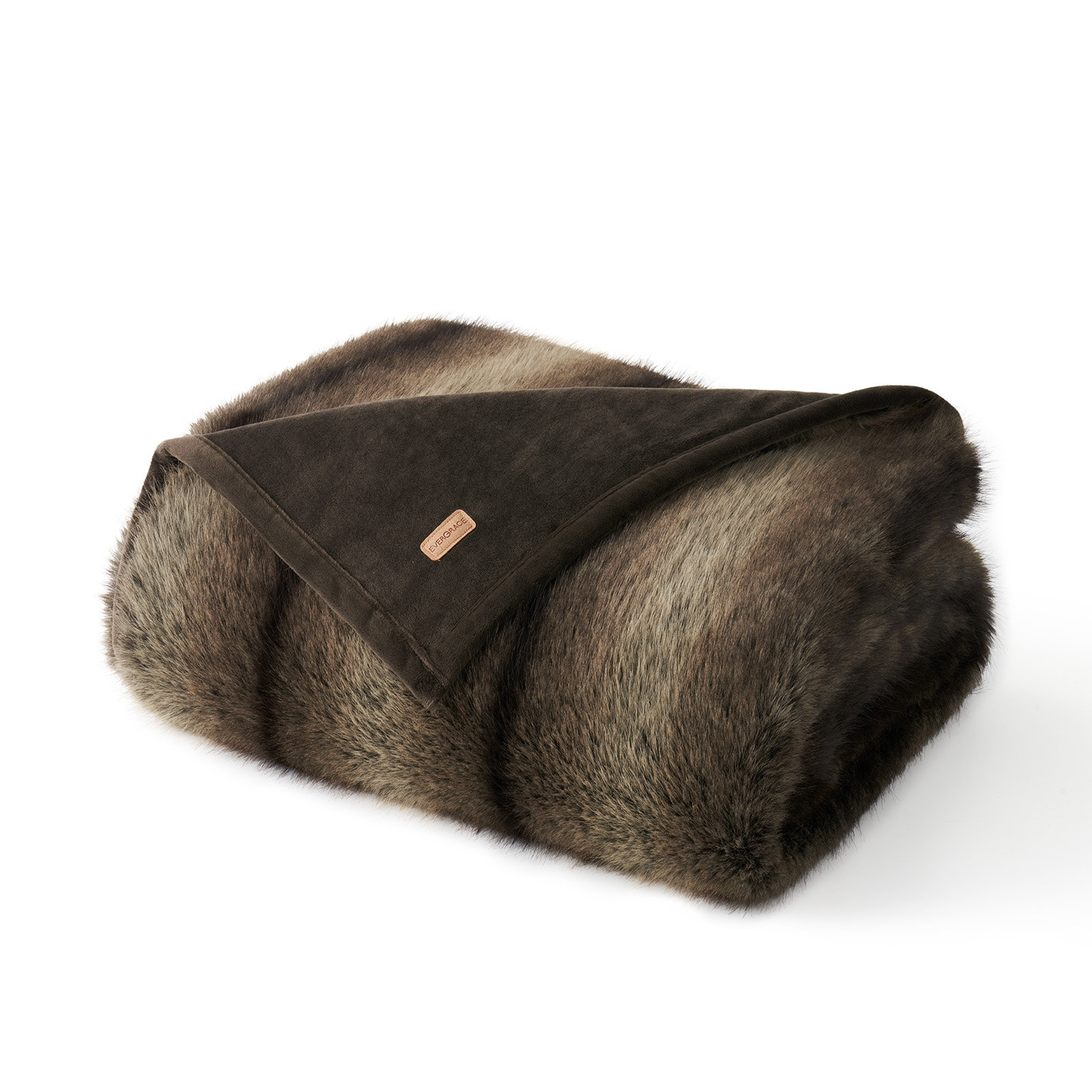 Luxe Faux Fur Throw Blanket, Ombré Sable Brown Ombre/Striped, Twin