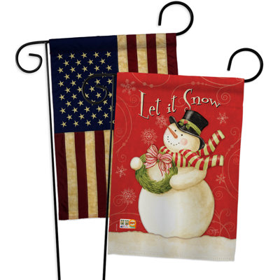 Drapeau de jardin 2 côtés en polyester 19 po x 13 po, 2 pièces écharpe bonhomme de neige let it impression