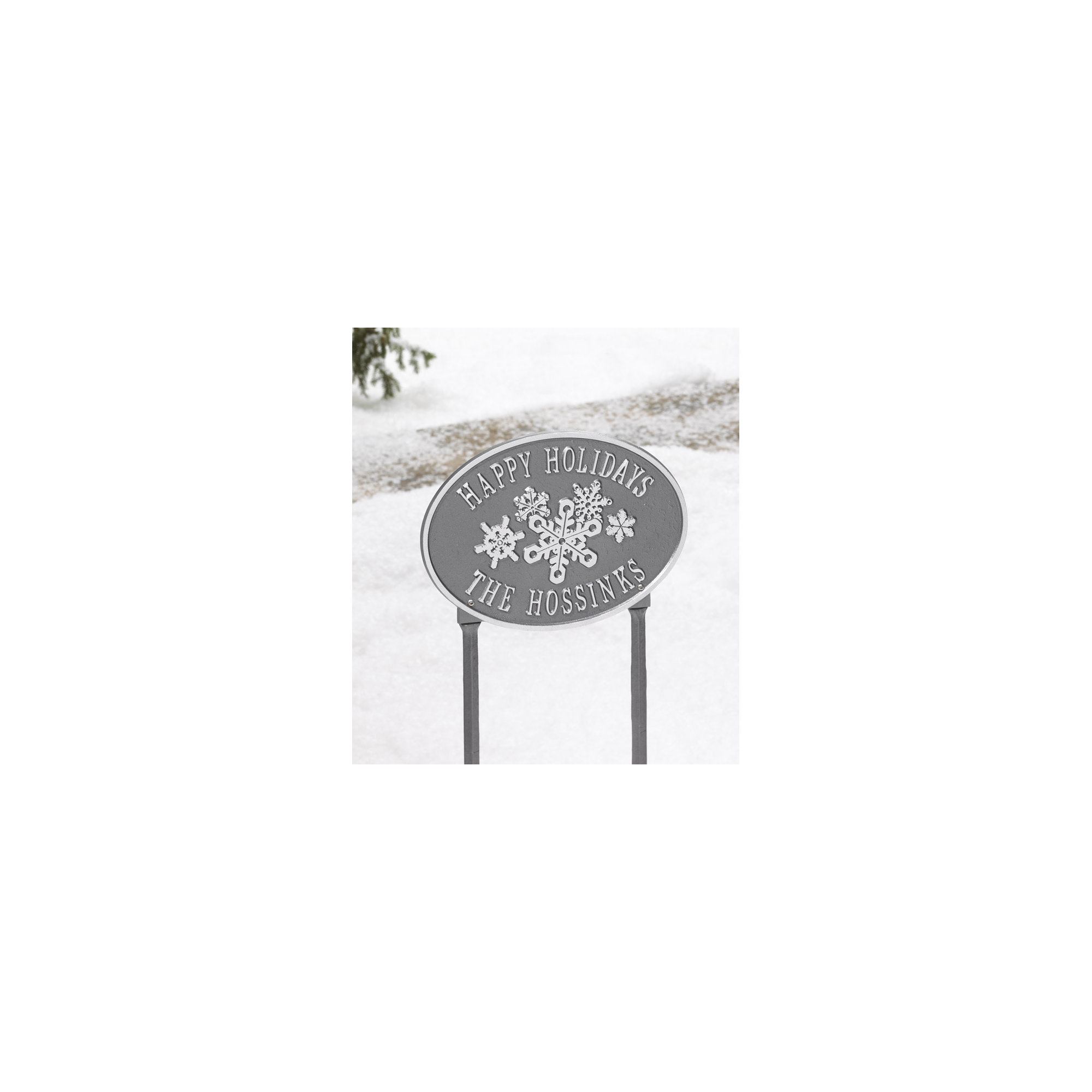 Snowflake Oval Garden Stake, Pewter/Silver, Yes