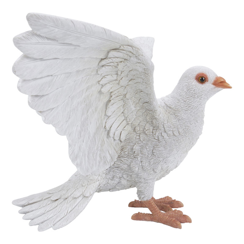 White Resin Pigeon Garden Figurine with Spread Wings