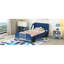 Lit plateforme simple en forme de voiture avec roulettes, bleu