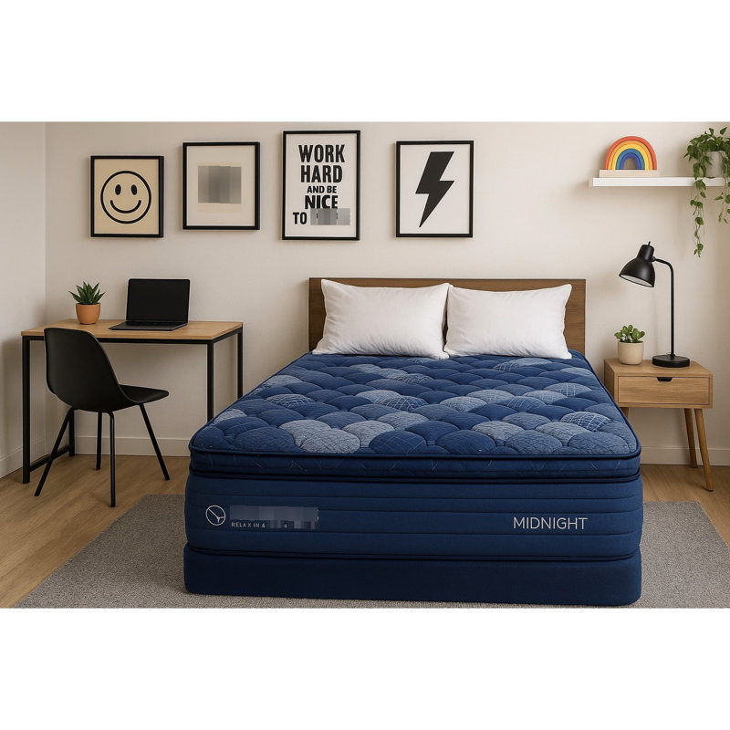 Matelas pour très grand lit 14 po avec unité de poche, couches en mousse bleue, mémoire et housse souple roulée compressée, mousse, couches