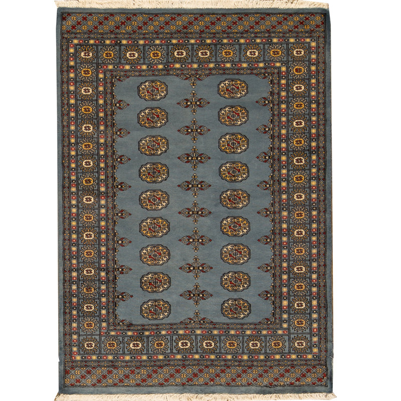 Wool Oriental Area Rug in Beige/Matte Blue/Red